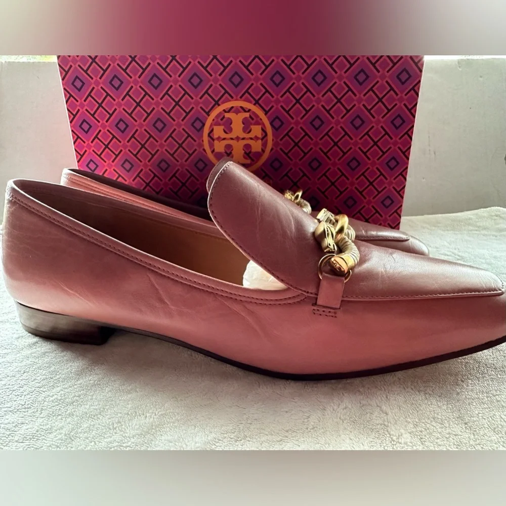 Tory Burch Pink Leather Chain Loafers